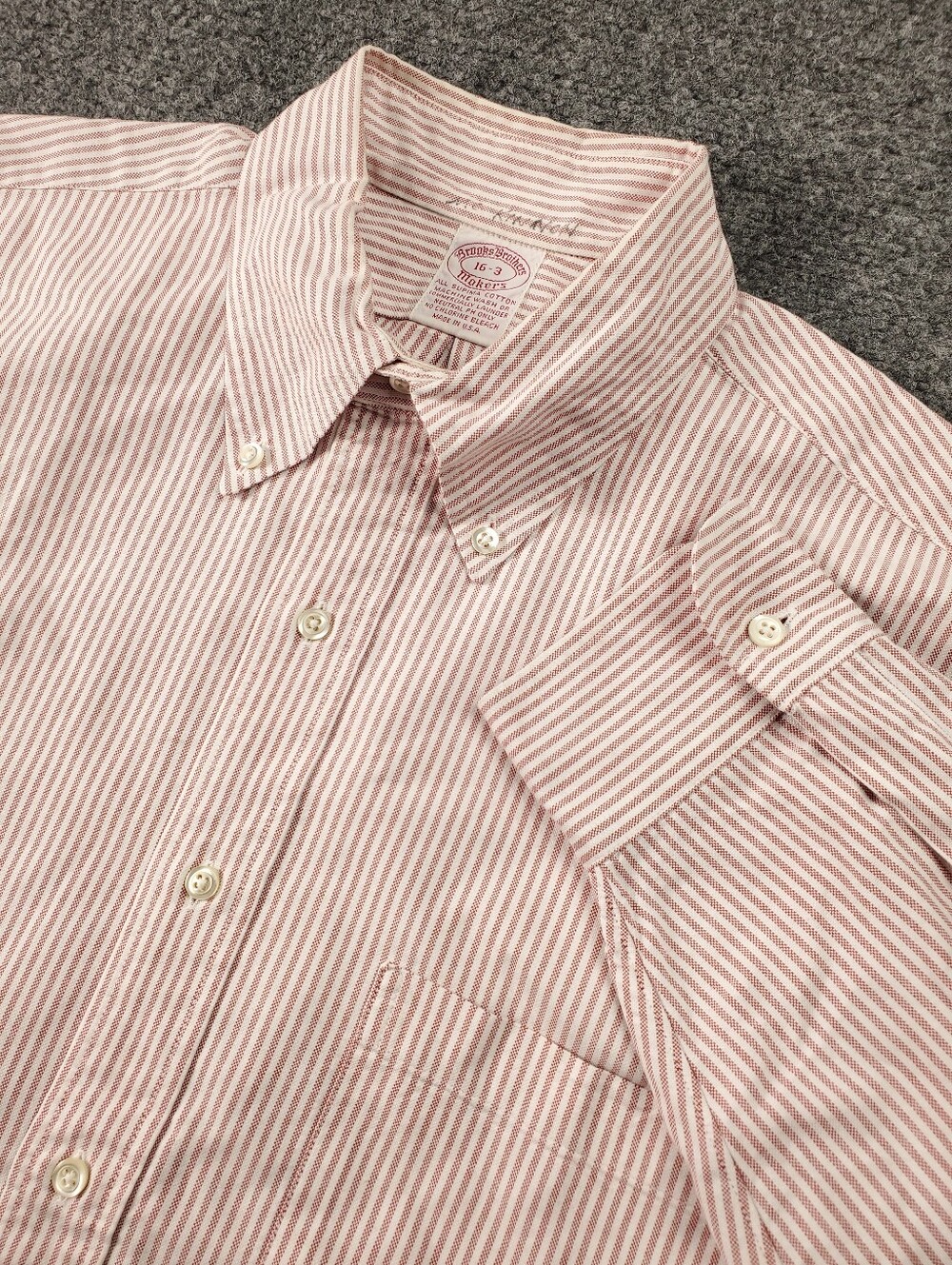 Vintage Brooks Brothers Makers Oxford Button Down Shirt 16 3 Red Striped OCBD